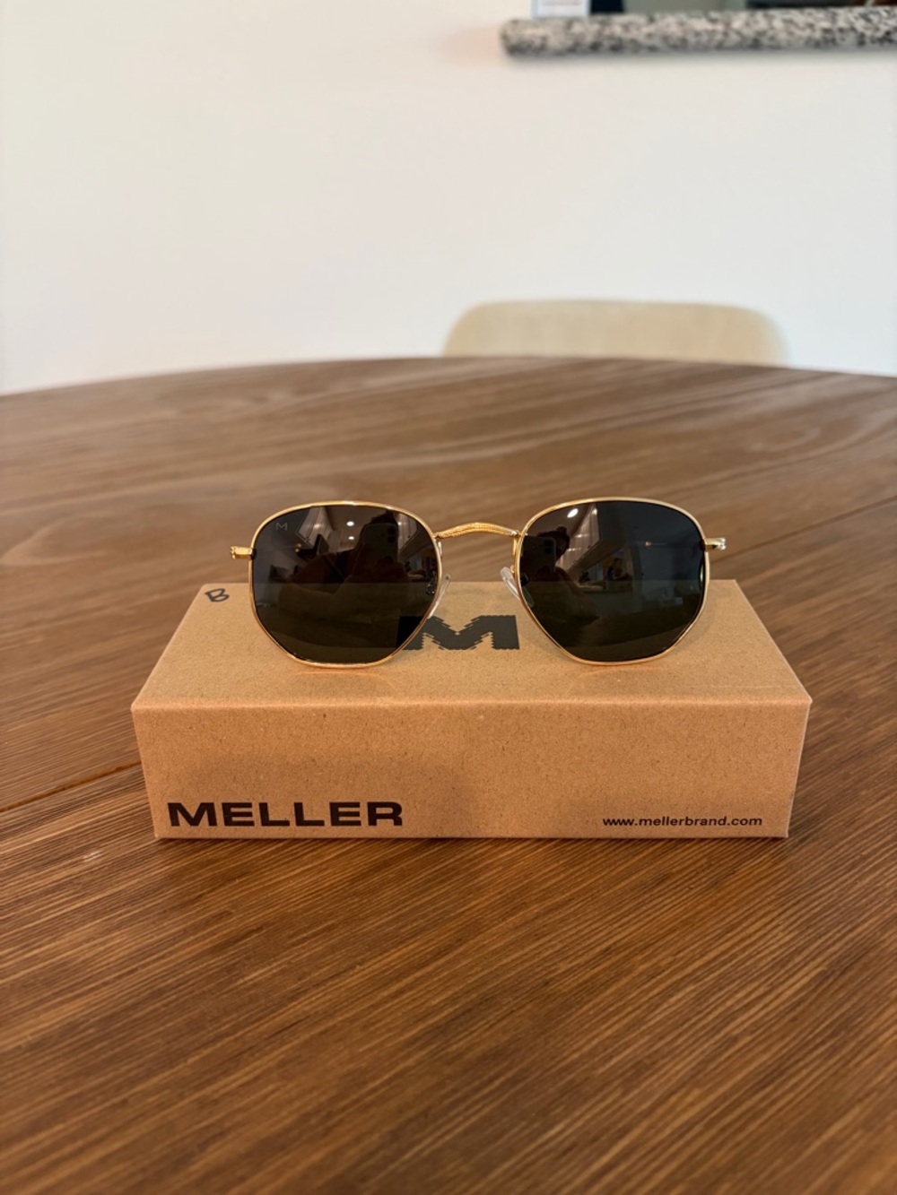 MELLER Gold Frame Sunglasses with dark green lenses